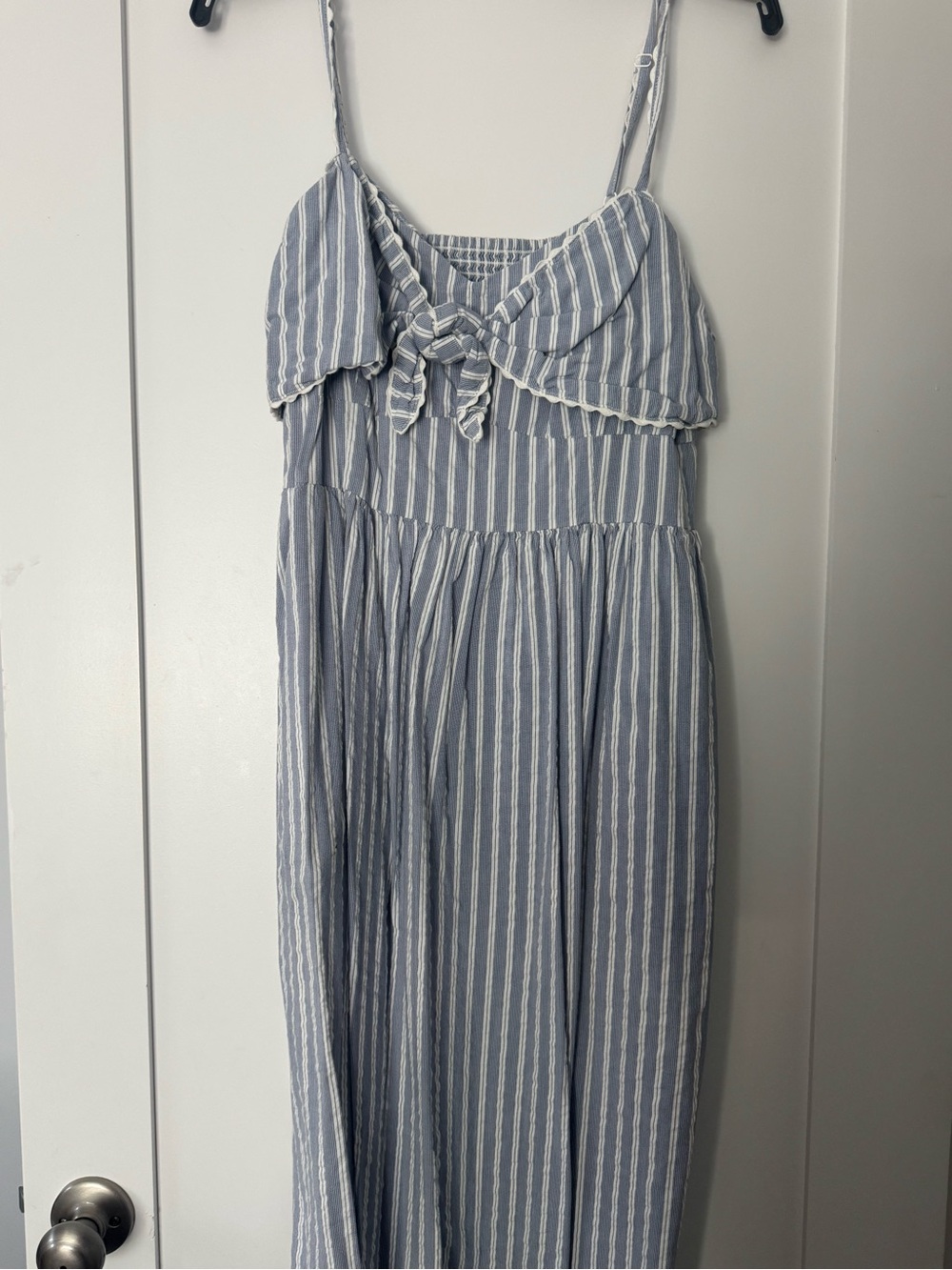 Old Navy Blue and White Striped Maxi Dress with Front Tie